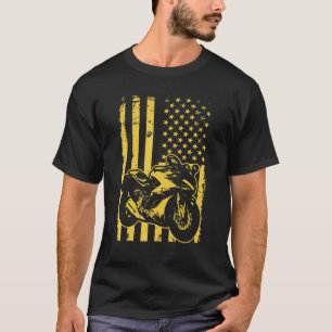 Motorcycle With Us American Flag Fourth 4th Of Jul T-Shirt