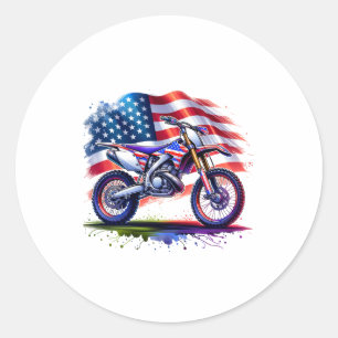 Motorcycle with USA Flag, 4th July Classic Round Sticker