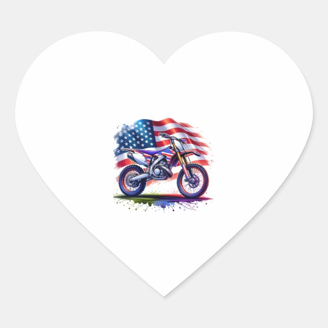 Motorcycle with USA Flag, 4th July Heart Sticker (Front)