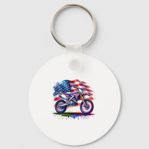 Motorcycle with USA Flag, 4th July Key Ring