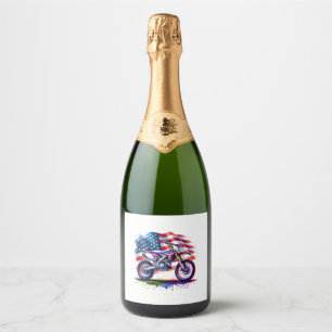 Motorcycle with USA Flag, 4th July Sparkling Wine Label
