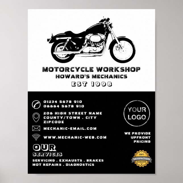 Motorcycle Workshop, Mechanic & Repair Advertising Poster (Front)