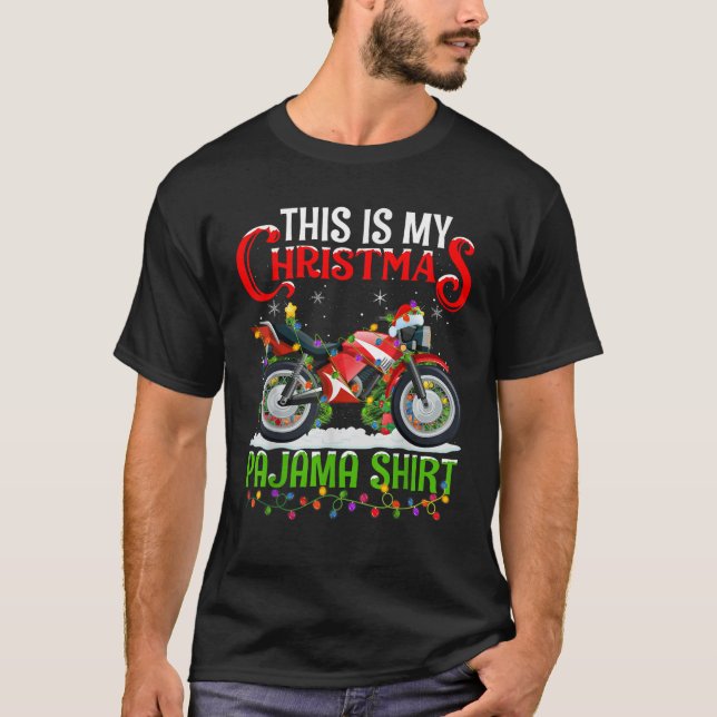 Motorcycle Xmas Lights This Is My Christmas Pajama T-Shirt (Front)