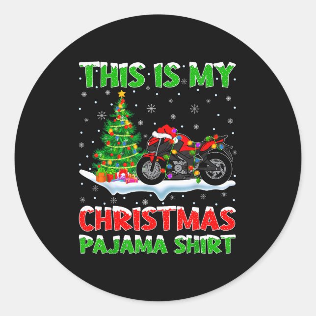 Motorcycle Xmas Tree Lights This Is My Christmas P Classic Round Sticker (Front)
