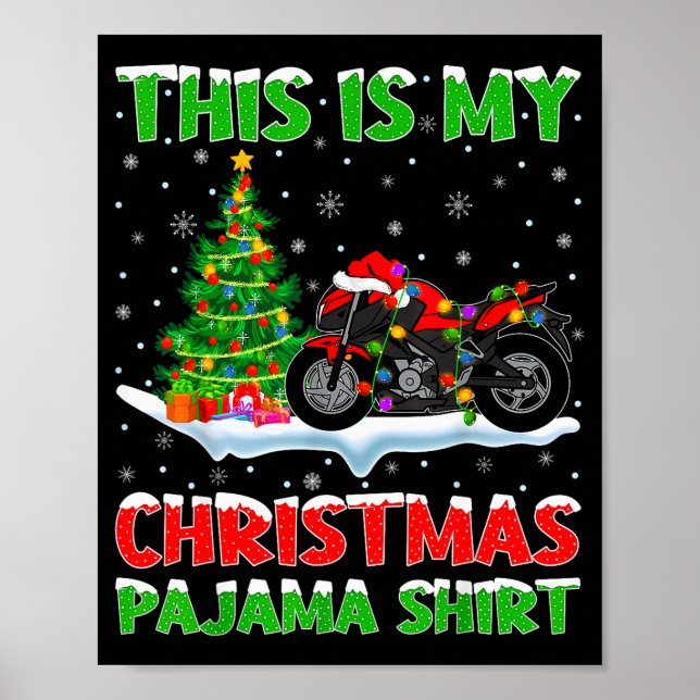 Motorcycle Xmas Tree Lights This Is My Christmas P Poster (Front)