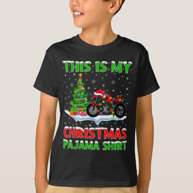 Motorcycle Xmas Tree Lights This Is My Christmas P T-Shirt (Front)