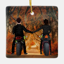 Motorcycles Autumn Forest Couples Christmas