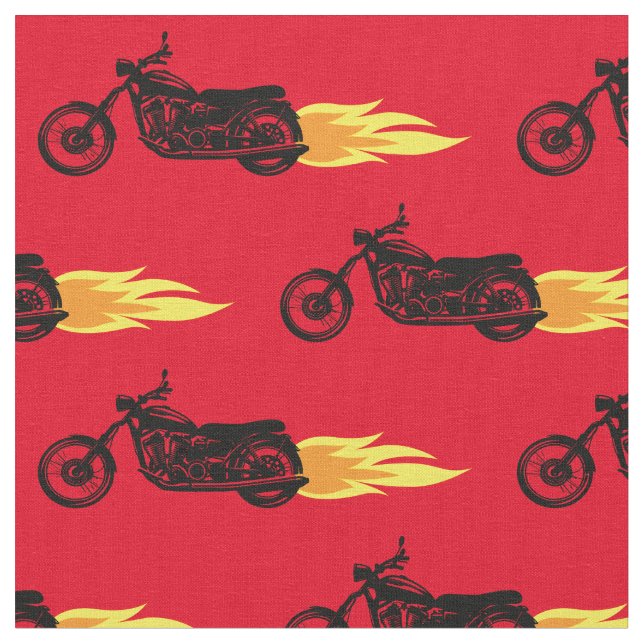 Motorcycles Flaming Men's Bikes Biker Fabric (Close Up)