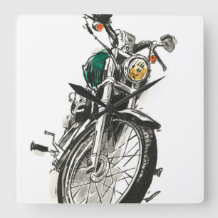 Motorcycles in Ink I Square Wall Clock