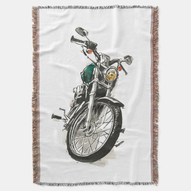 Motorcycles in Ink I Throw Blanket (Front Vertical)