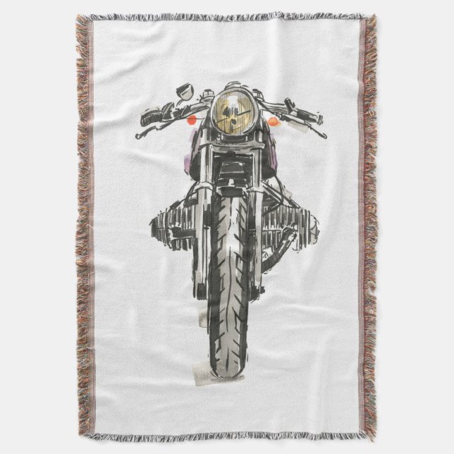 Motorcycles in Ink II Throw Blanket (Front Vertical)