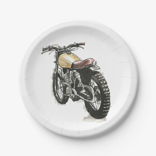 Motorcycles in Ink III Paper Plate (Front)