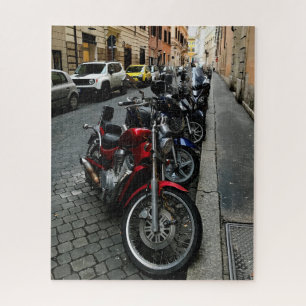 Motorcycles parked along a street in Rome, Italy Jigsaw Puzzle