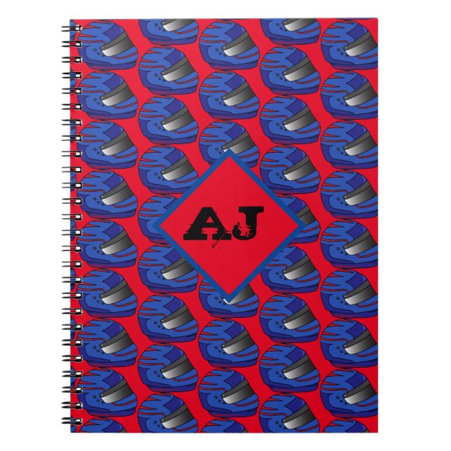Motorcyclist and Biker Blue Crash Helmets Monogram Notebook (Front)