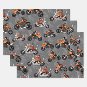 Motorcyclist Gift Offroad Motorcycle Biker Pattern Wrapping Paper Sheet