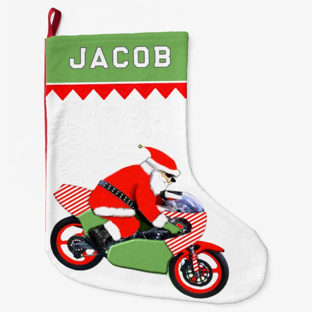 Motorcyclist Large Christmas Stocking (Front)