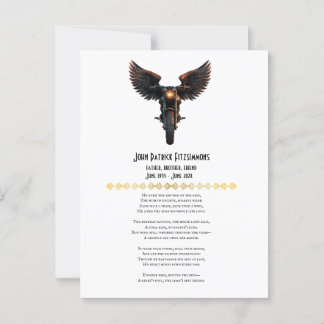 Motorcyclist Memorial Poem  Postcard