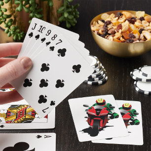 Motorcyclist On A Red Motorbike Playing Cards