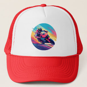 Motorcyclist Racing Dynamic Illustration Trucker Hat