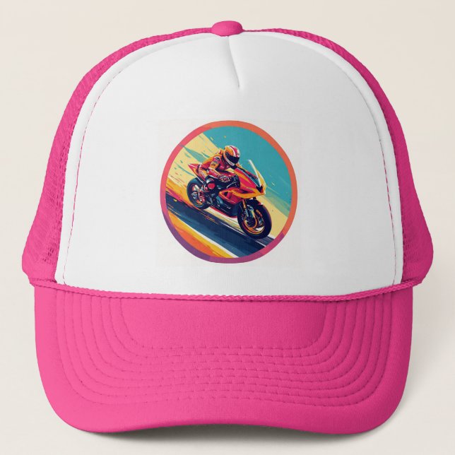 Motorcyclist Racing Dynamic Illustration Trucker Hat (Front)