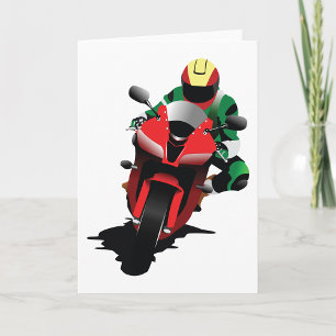 Motorcyclist Riding Red Sportbike Card