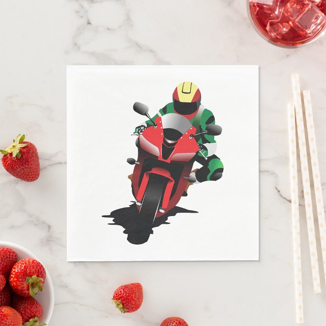 Motorcyclist Riding Red Sportbike Napkin (Creator Uploaded)