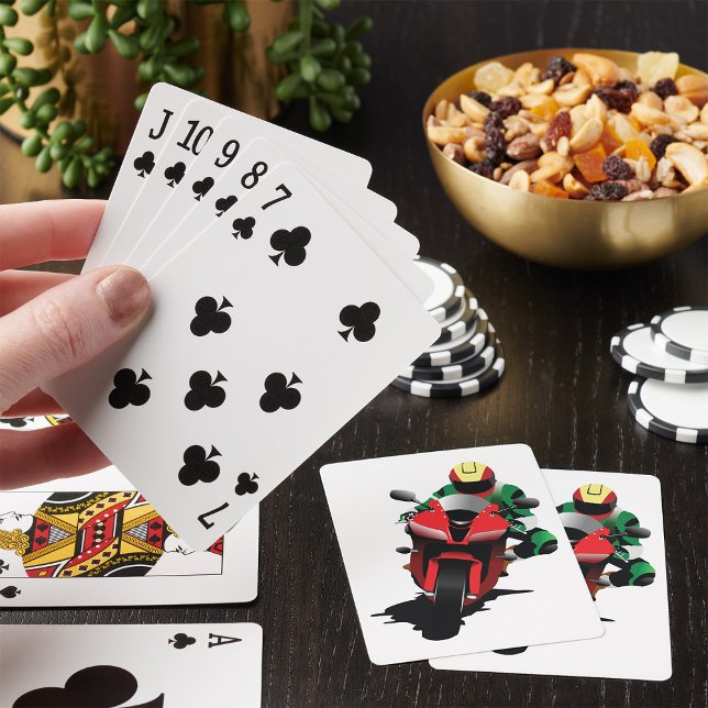 Motorcyclist Riding Red Sportbike Playing Cards (Creator Uploaded)