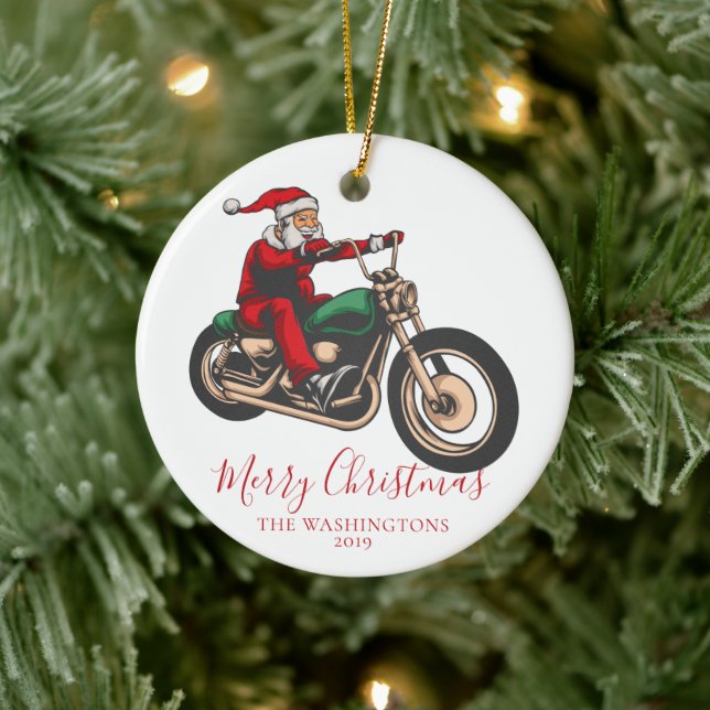Motorcyclist Santa Ceramic Tree Decoration (Tree)