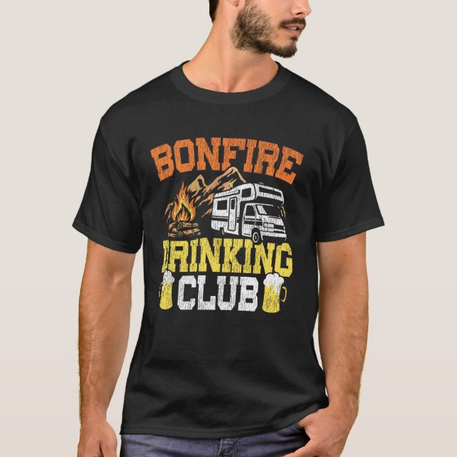 Motorhome Camping Retro Campfire Drunk Alcohol Bee T-Shirt (Front)