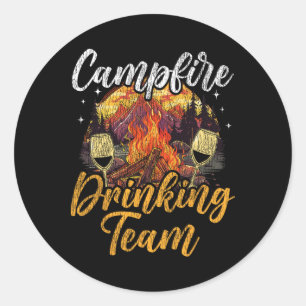 Motorhome Camping Retro Drunk Alcohol Beer Campfir Classic Round Sticker