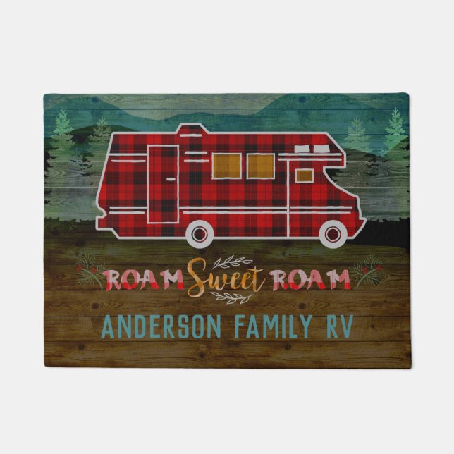 Motorhome RV Camper Travel Van Rustic Personalised Doormat (Front)