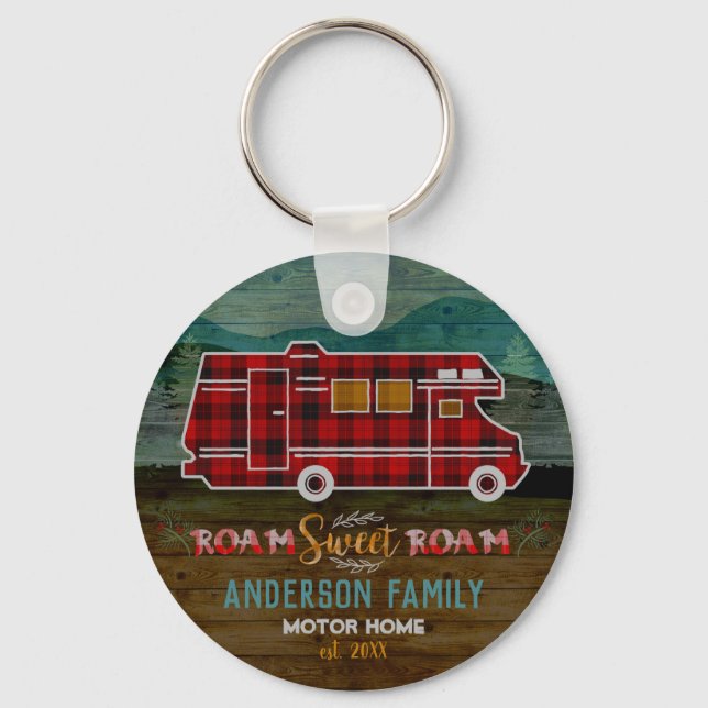 Motorhome RV Camper Travel Van Rustic Personalised Key Ring (Front)