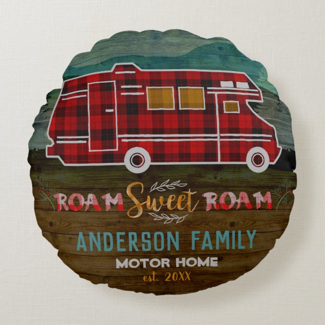 Motorhome RV Camper Travel Van Rustic Personalised Round Cushion (Front)
