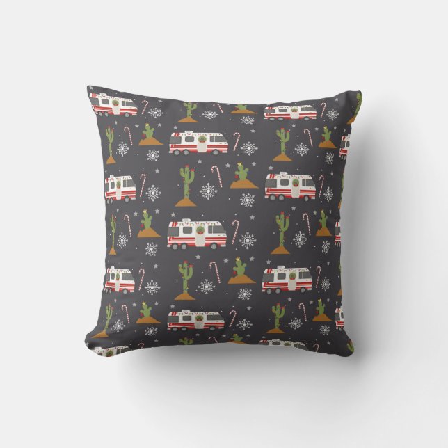 Motorhome RV Desert Cactus Christmas  Throw Pillow (Front)