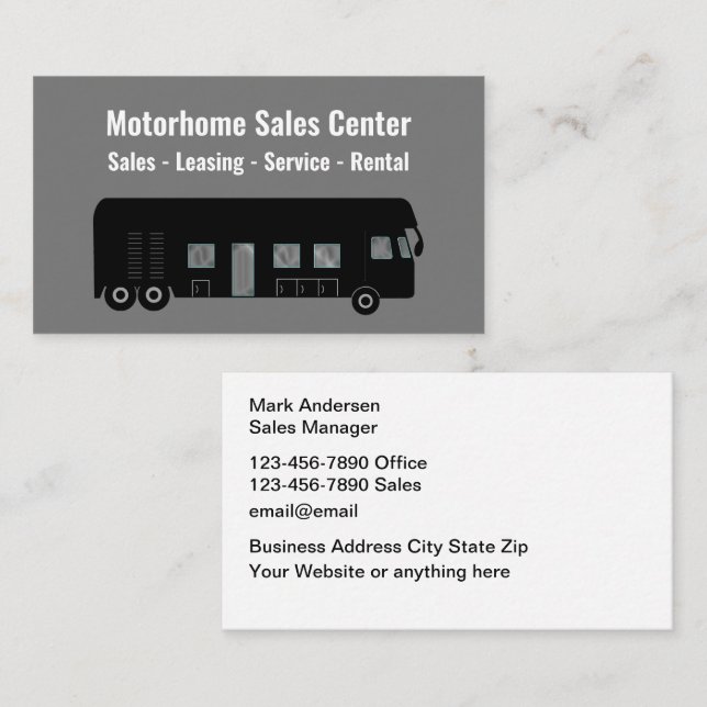 Motorhome Sales And Service Business Business Card (Front/Back)