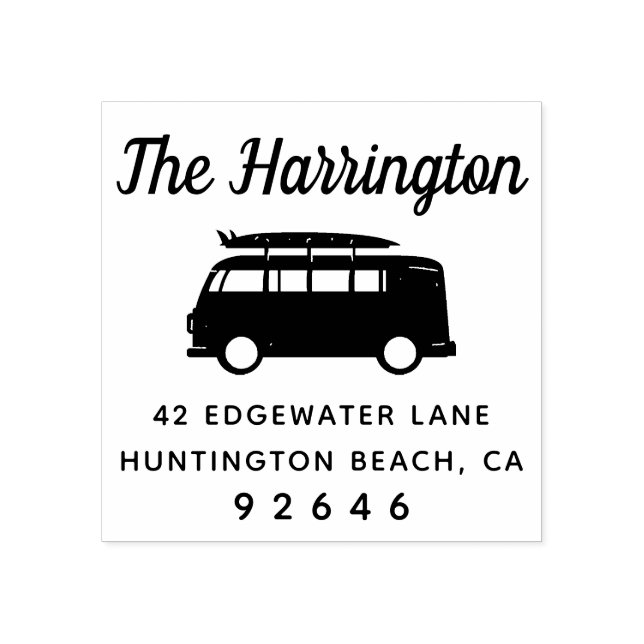 Motorhome Surfboard Family Name Return Address Rubber Stamp (Imprint)