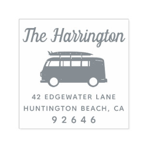Motorhome Surfboard Family Name Return Address Self-inking Stamp
