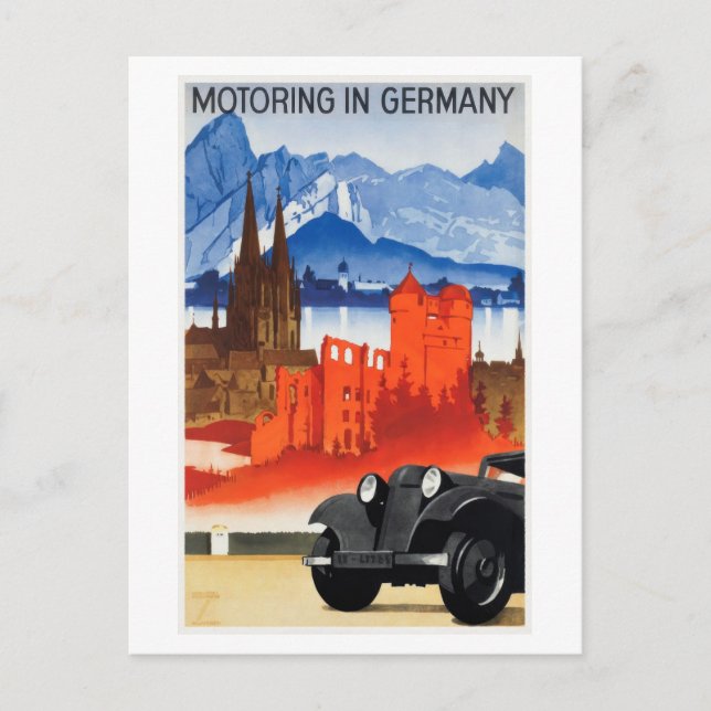 Motoring in Germany 1930 Travel Poster Postcard (Front)