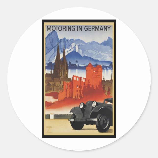 Motoring In Germany Classic Round Sticker (Front)