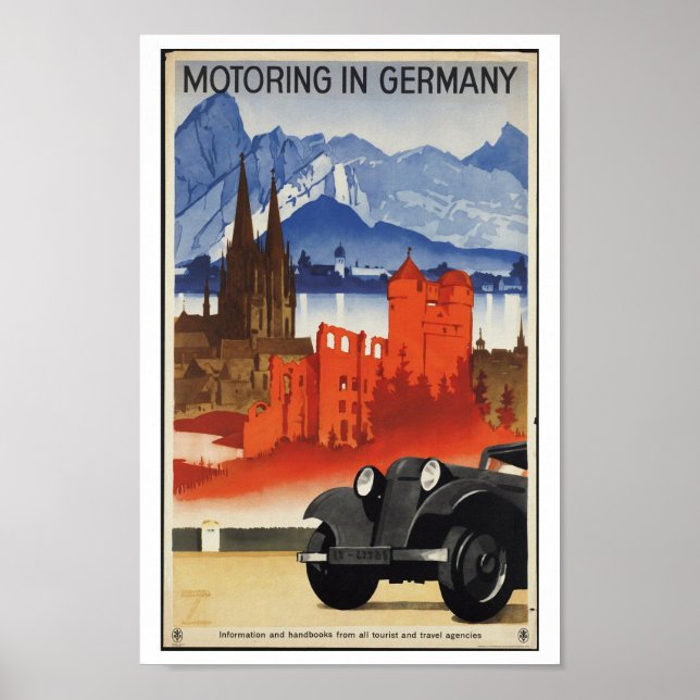 Motoring in Germany Vintage Travel Poster (Front)