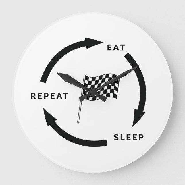 Motorsport Eat Sleep Repeat Sports Fan Saying Large Clock (Front)