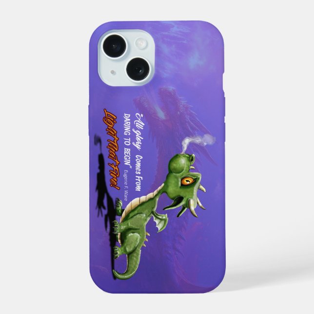 Motovation quote with Dragon Fire.Great Colour! iPhone 15 Case (Back)