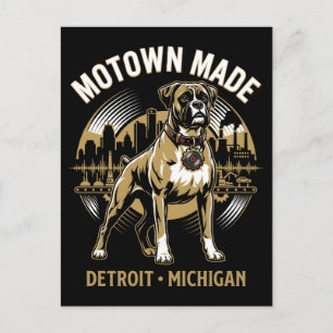 Motown Made Detroit Boxer Dog Labor & Music Pride Postcard