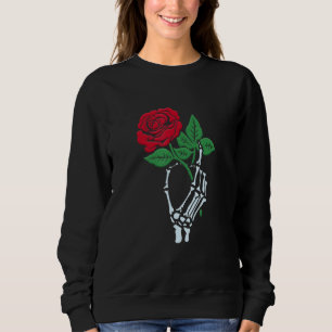 Mott Rose Skeleton Hand Red Rose Flower Sweatshirt