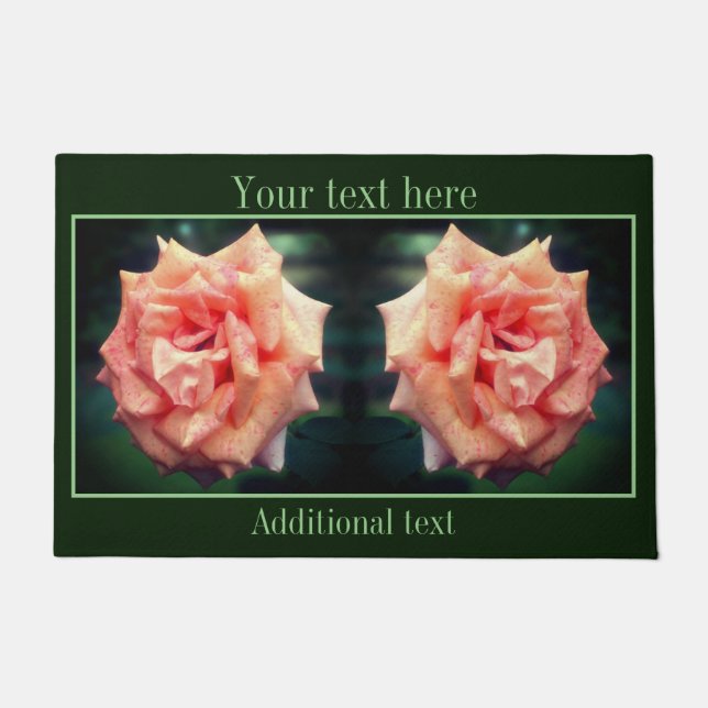 Mottled Peach Rose In Bloom Personalised Doormat (Front)