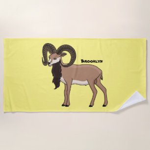 Mouflon goat illustration beach towel