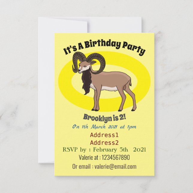 Mouflon goat illustration invitation (Front)
