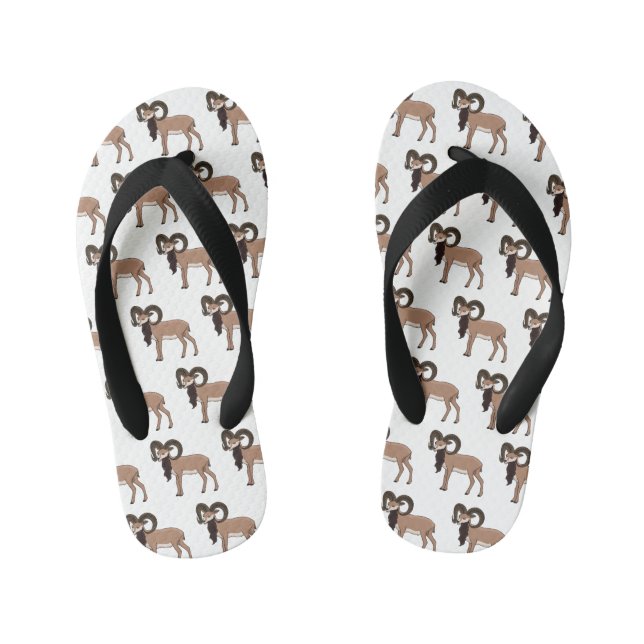 Mouflon goat illustration  kid's flip flops (Footbed)