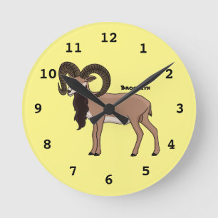 Mouflon goat illustration round clock