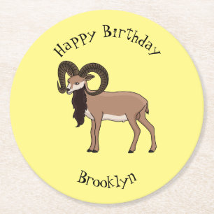 Mouflon goat illustration round paper coaster
